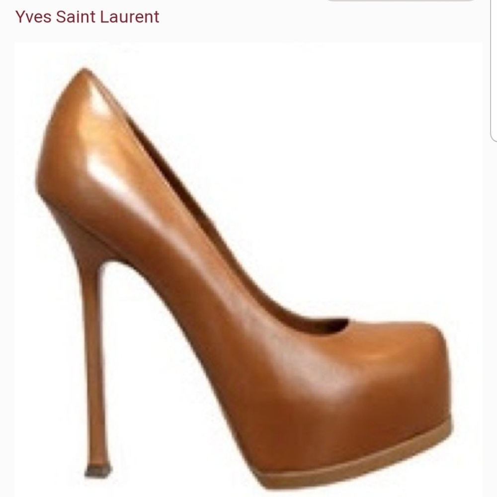 YSL Platform Leather Pump Tan/Brown